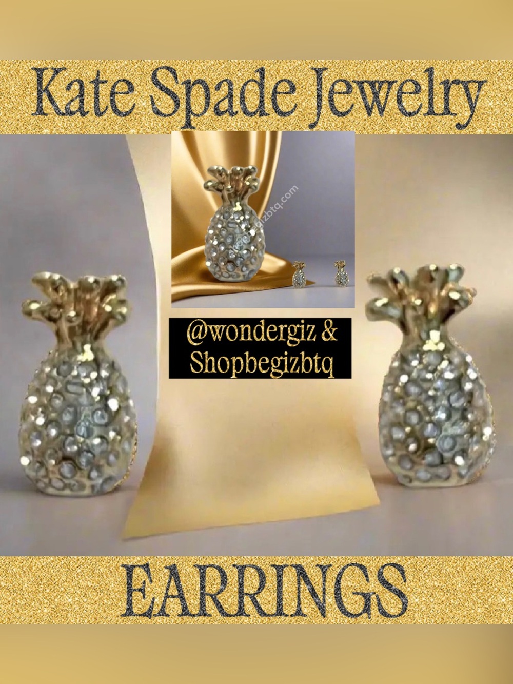 Kate Spade Authentic Pineapple Earrings Gem Studded Classic Pineapple Grove